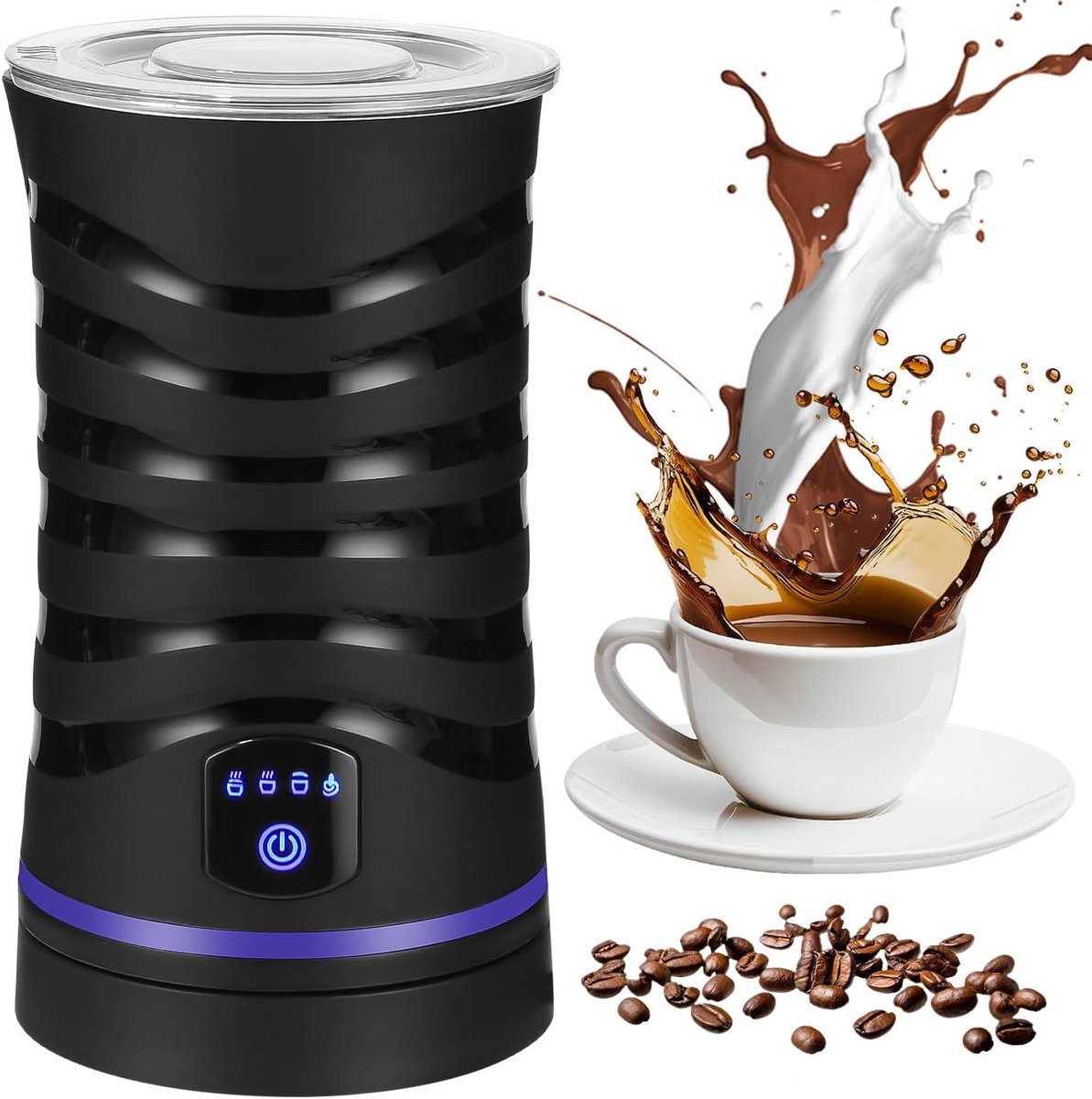 4-in-1 elektrische melkopschuimer met antiaanbaklaag voor warm en koud melkschuim, automatische uitschakeling, ideaal voor koffie en melk