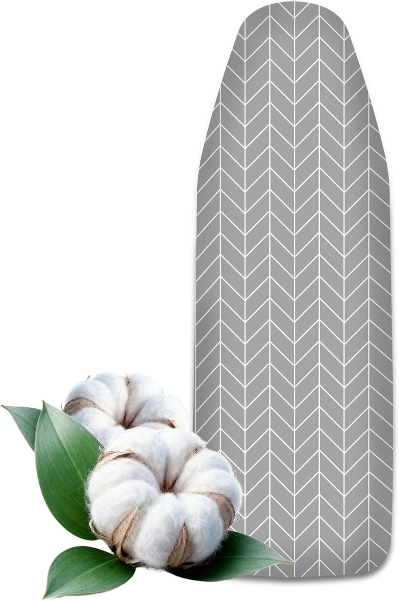 Strijkplankhoes, 135 x 50 cm, katoen, dikke bekleding met elastiek, klittenbandsluitingen, snel strijken, voor stoomstrijkijzer en stoomstrijkijzer, strijkplankovertrek M, grijs