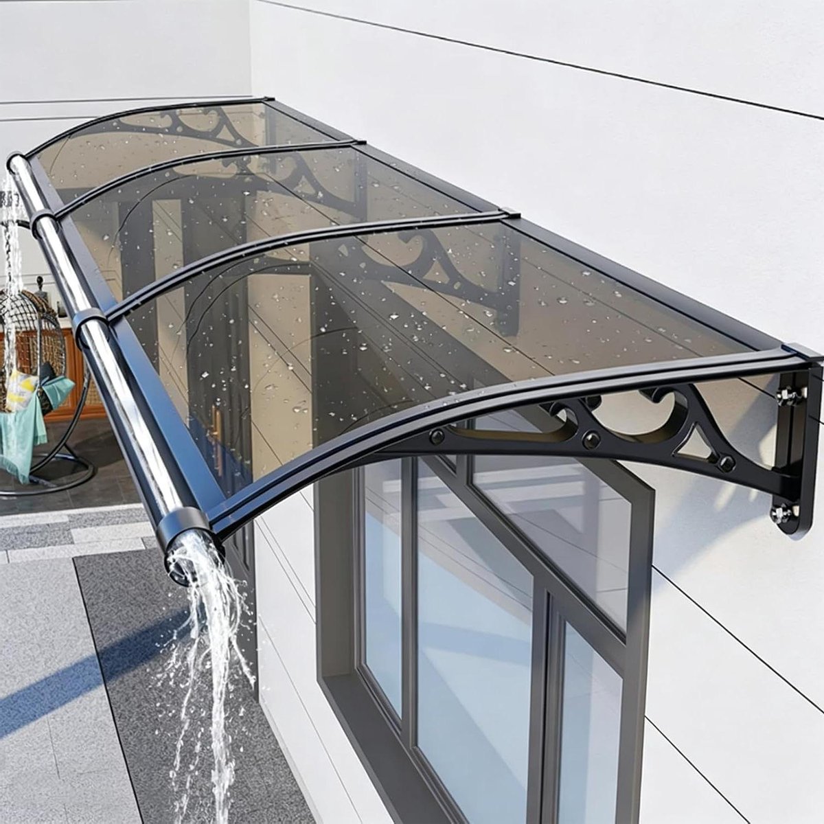 Voordeur Luifel - Regenbescherming Gebogen Raamluifel - Huis Beschermen - Stootvast Polycarbonaat - 80x120cm - Bruin