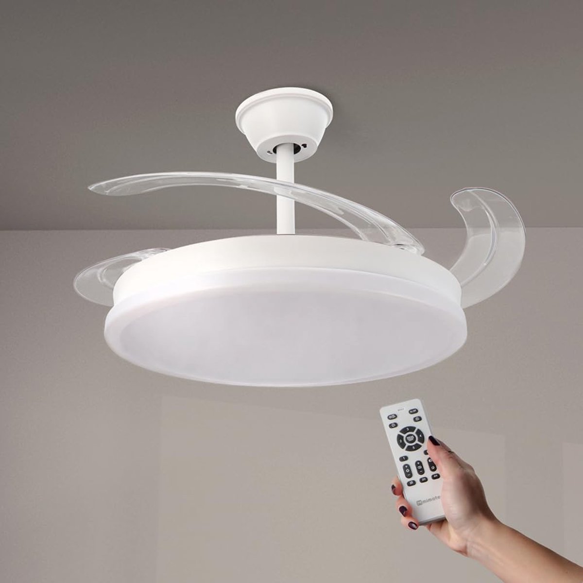 SnelShoppen - M Plafondventilator met LEDlicht, Wit, Otah, Afstandsbediening, Stille DC-motor, 6 Snelheden, Intrekbare Vleugels, Zomer-/Winterfunctie,