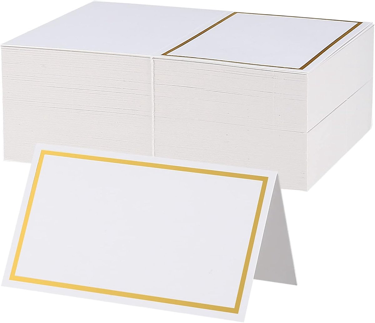 plaatskaartjes blanco, naamkaartjes om te labelen met rand voor bruiloft, verjaardag, communie, doop, feest, festival (100, Geel)