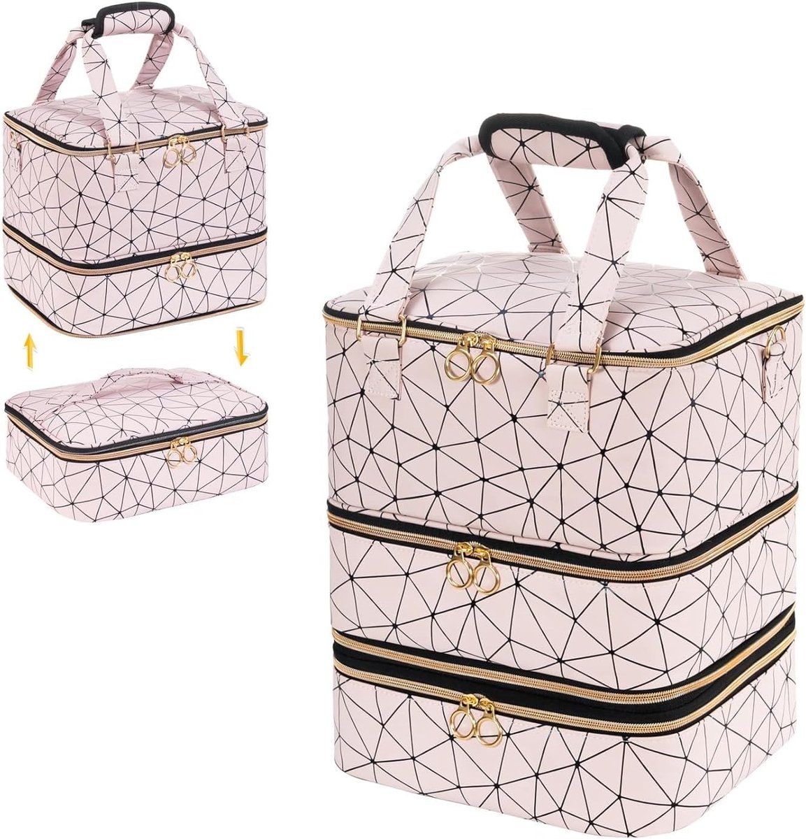 Nagellak-organizer voor 84 flessen en 1 ledlamp, opbergtas voor nagelstyling accessoires (roze)