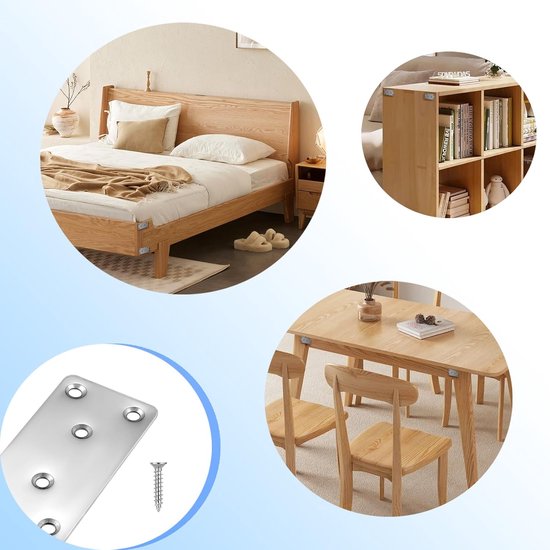 15 stuks platte verbinders, roestvrij staal, houten connector, metalen verbindingsplaat, geperforeerde plaat, montageplaat voor houten stoelen, meubels, plat ijzer, geperforeerde verbindingsplaat + — afbeelding 4