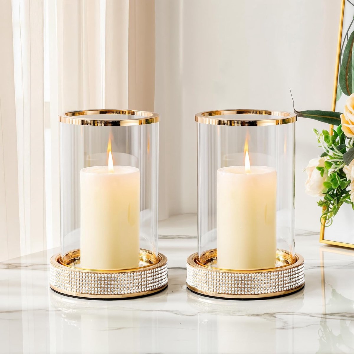 Kaarsenhouder, Pillar Stand met Gehard Glas Panel | Orkaan Kandelaar Kandelaar Kaarsenhouders voor Bruiloft, Woondecoratie, Tafel middelpunt