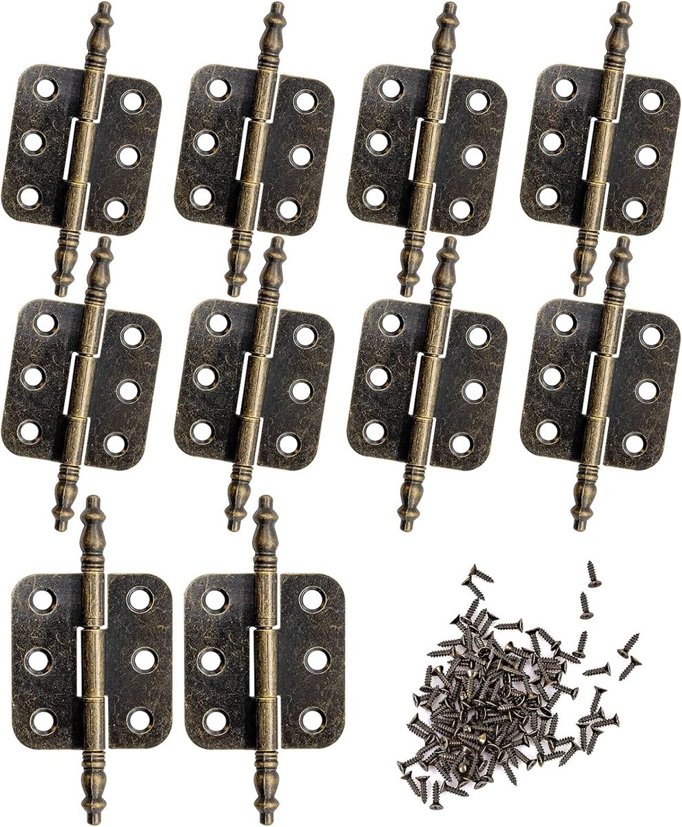 Scharnieren, deurscharnieren, kast, meubelscharnieren, metalen ijzeren scharnieren, 10 stuks retro mini-scharnieren met 60 schroeven, connectoren, deurband, 70 x 35 mm