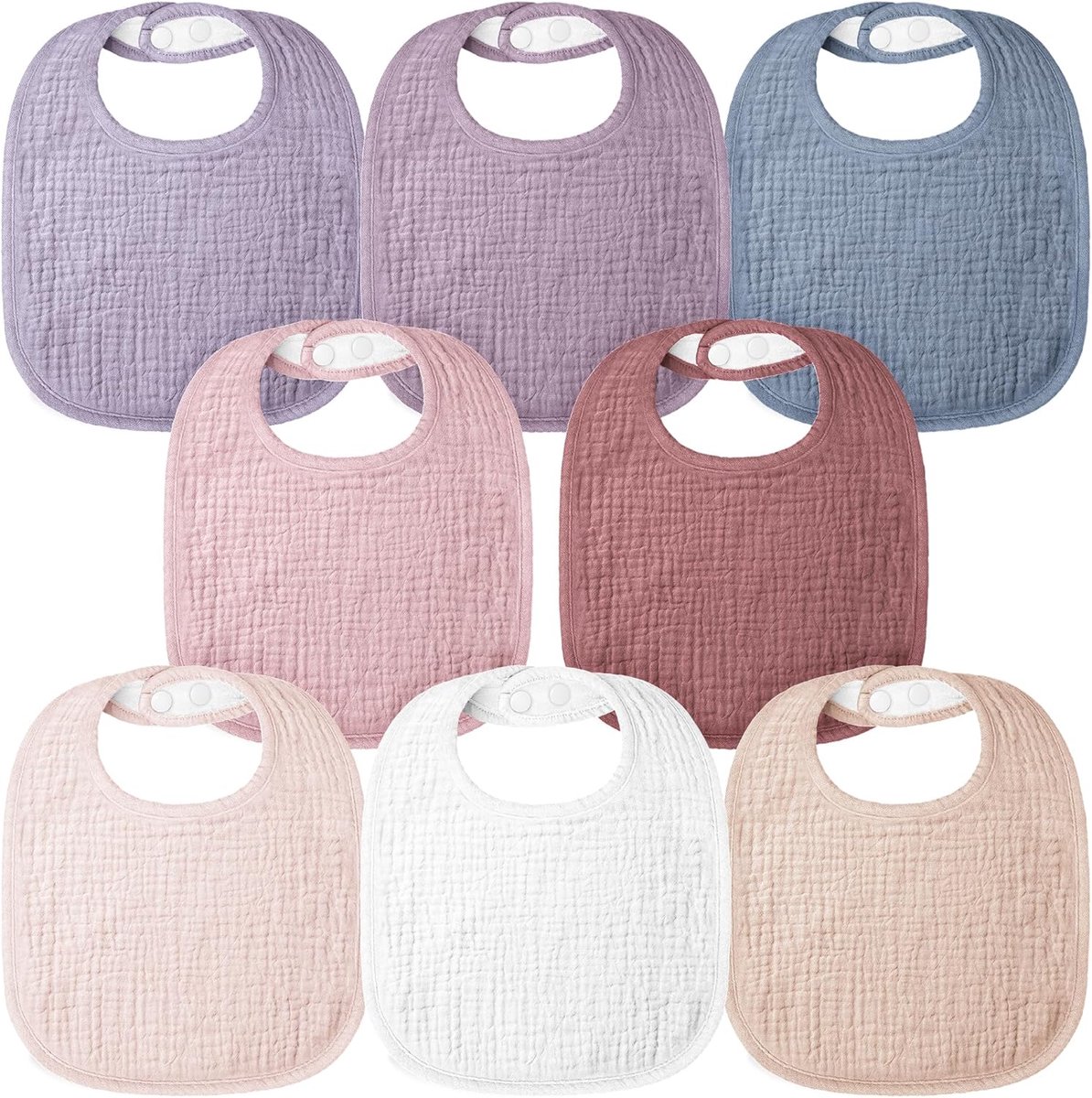 SnelShoppen - Slabbetje voor baby's - 8 Stuks Mousseline Slabbetjes - 100% Katoen - Verstelbare Zachte Slabbetjes - Vierkante Halsdoek - Roze voor Jon