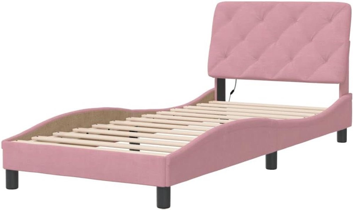 Bedframe met LED - Eenpersoonsbed Omkadering - Slaapkamer Inrichten - Zachte Fluwelen Bekleding - 80x200 cm - Roze