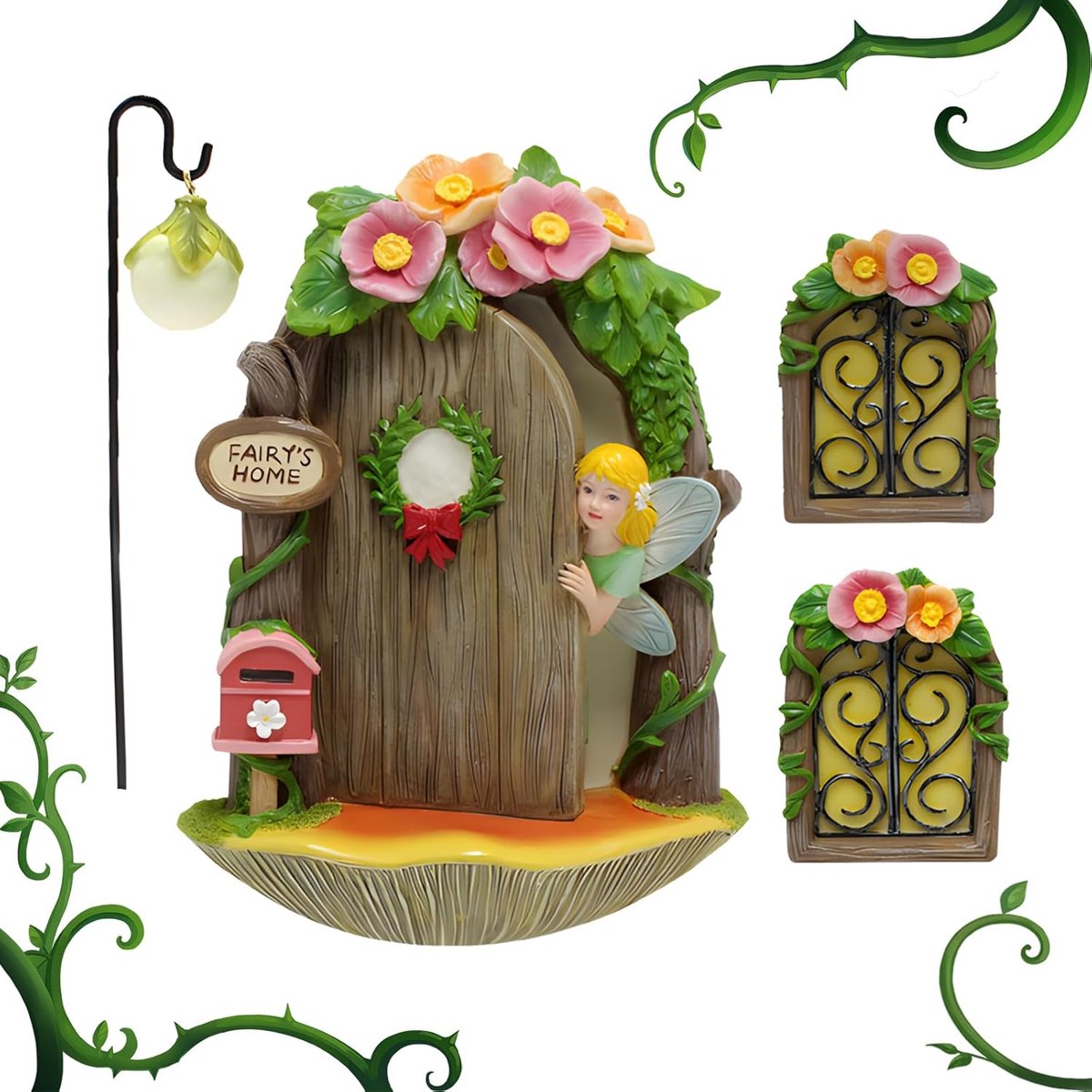 4 stuks vlinder, feeënhuis, tuindecoratie, tuindecoratie voor buiten, elf deur, tuin met decoratie, voor buiten, bomendecoratie, handwerk, gemaakt van hars
