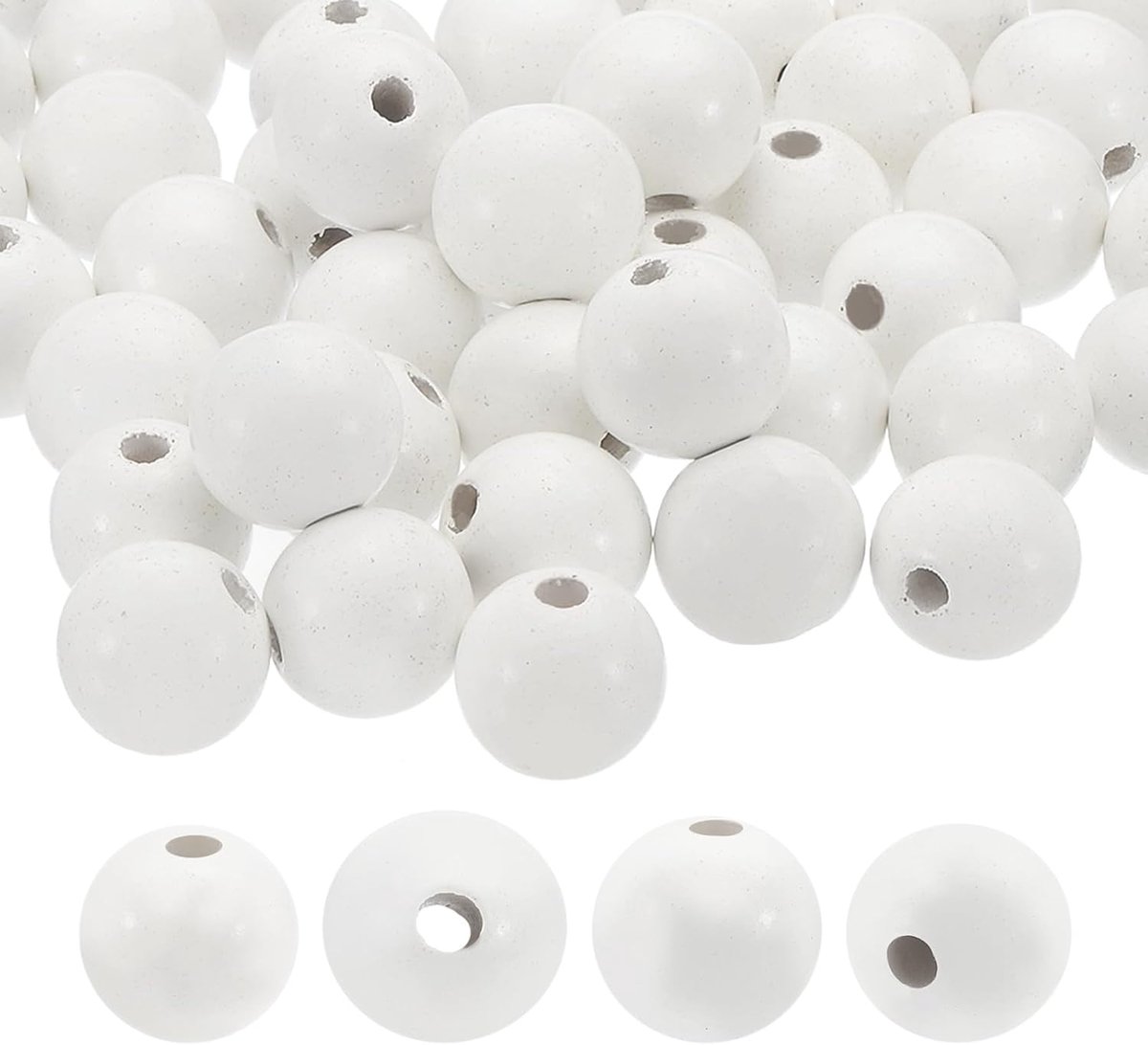 Kralen, 50 stuks houten kralen, ronde losse kralen, afstandskralen voor doe-het-zelf knutselen, sieraden maken, woondecoratie, wit