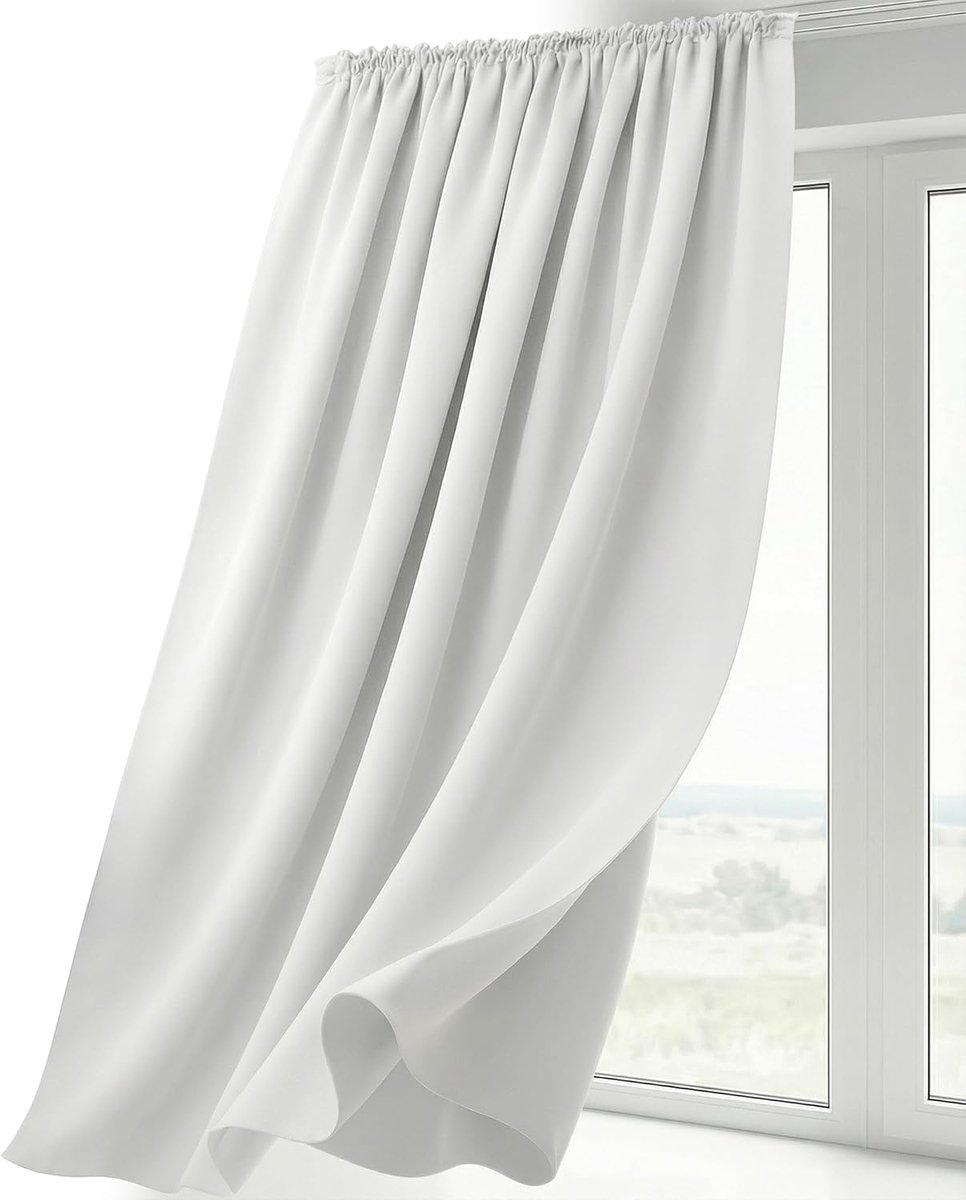 gordijn met krulband U-band, gordijn verduisterend ondoorzichtig, maat en kleur naar keuze (breedte 140 cm. hoogte 225 cm, Wit)