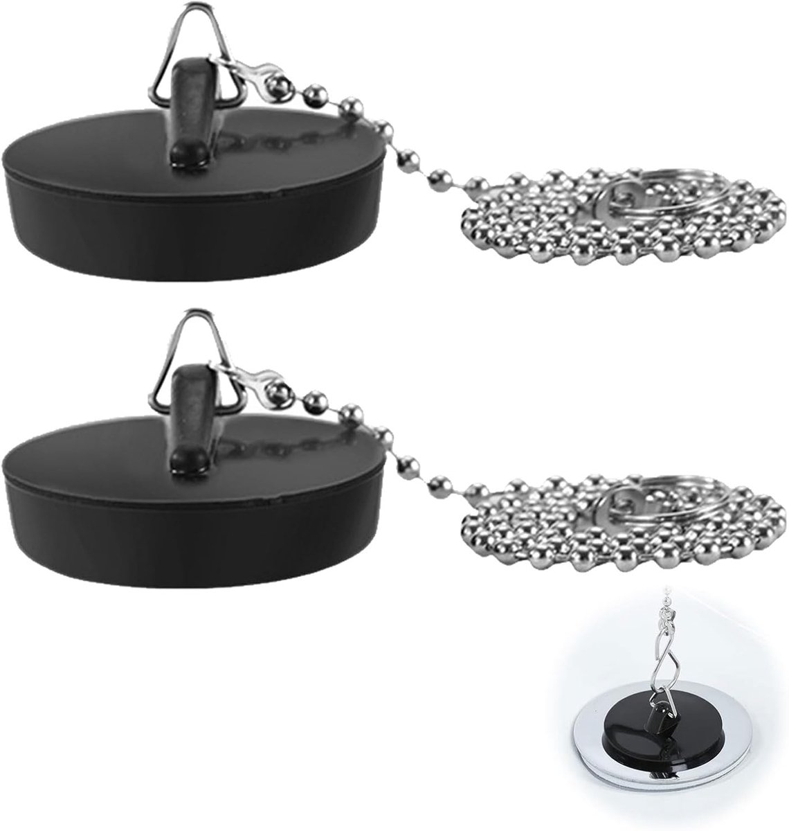 2 stuks afvoerstop, gootsteenstop, gootsteenafvoerstop, diameter 45,5 - 42 mm, afvoerstop keukenspoelbak, rubberen stop voor gootsteen, gootsteen, keukenspoelbak