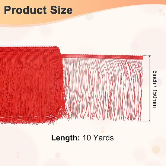 METERXITY Chainette franjes, 10 meter van 6 inch polyester vlecht kwastjes trim voor doe-het-zelf ambachten/Latijnse jurk/lampenkap decoratie/trouwjurk/naaien/kleding franje garen [rood] — afbeelding 2