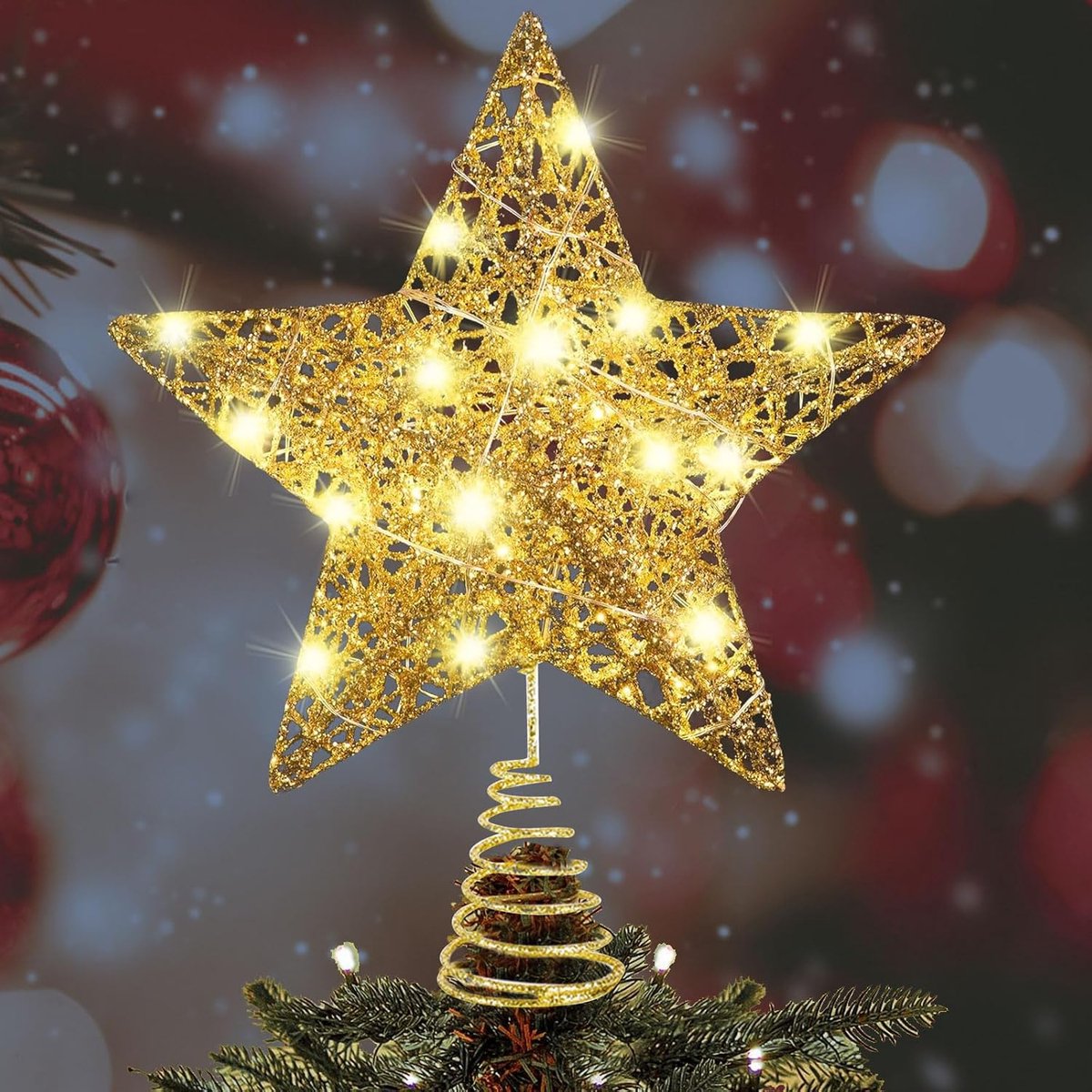 Ster Met Ledlicht En Glitter - Kerstboomtopper Voor Binnen