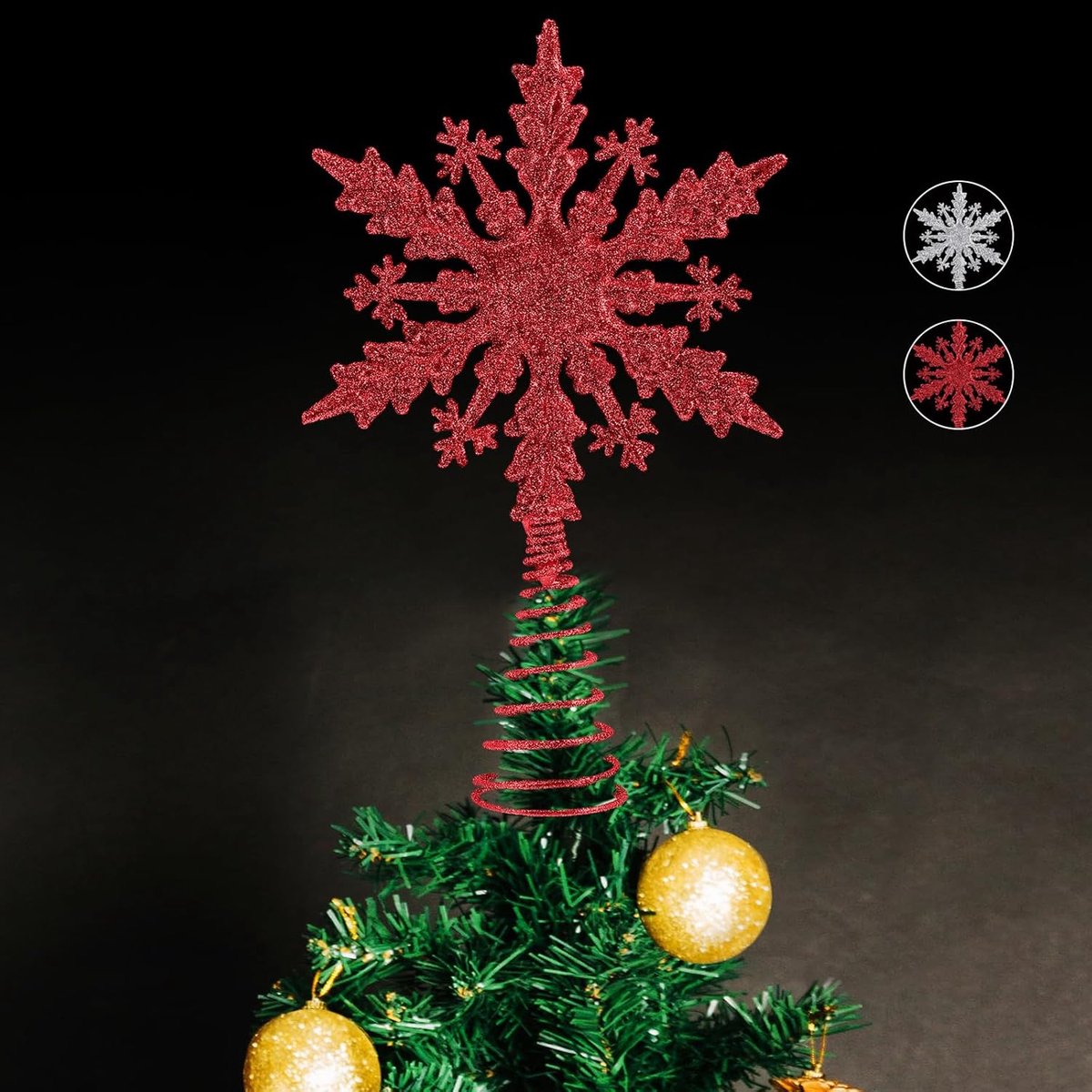 Sneeuwvlok Super Glanzend 14 x 23 cm Dazzling Kerstboom Topper Ster Top voor Kerstboom Christmas Kerst Decoratie Rood