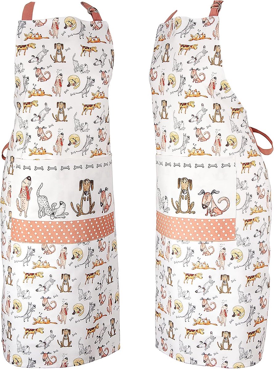 DOG GIFT COMPANY Keukenschort met Grappige Honden Print - 100% Katoen Schort met Zak en Verstelbare Nekband | Keuken Cadeau voor Dames en Hondenliefhebbers, 85x54cm