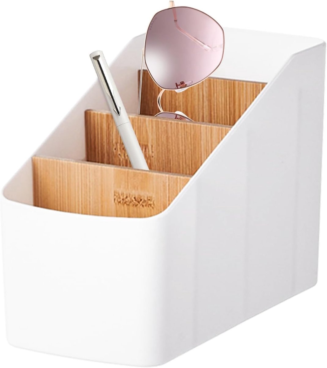 bureau-organizer, bureau-organizer met 4 afneembare vakken, opbergdoos, opbergdoos, afstandsbedieninghouder, organizer voor mobiele telefoon, zelfklevende notities en pennen
