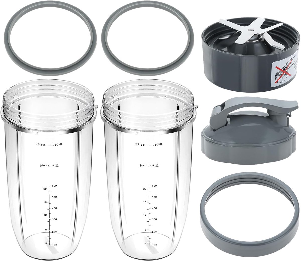 Blender Cups & Blade, 947 ml enorme beker met flip-top to-go deksel, dekselring, 2 rubberen pakkingen, borstel, compatibel met Nutribullet 600W/900W Modellen