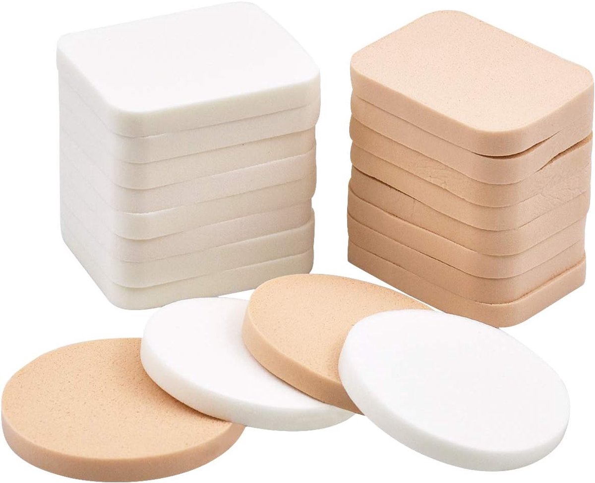 20 verpakkingen - make-upsponzen, blenders, foundation, primersoesjes - droog en nat tweeërlei gebruik - rond en rechthoekig - wit