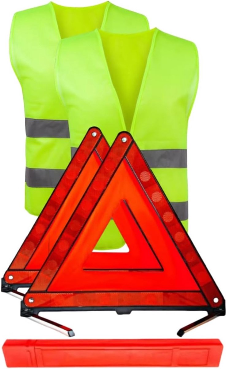 6-in-1 waarschuwingsdriehoek auto-veiligheidsvest-set, waarschuwingsdriehoek, 360-graden reflecterende waarschuwingsdriehoek, veiligheidsvest, vouwdriehoek