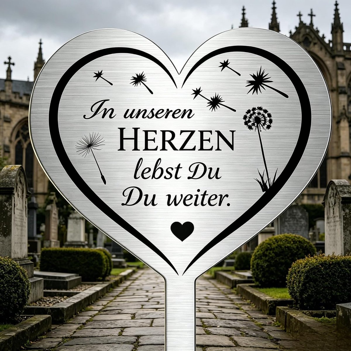 hart van roestvrij staal, herdenkingsbord met gravure, tuindecoratie voor graf, zilver (hart grafsteker AA)