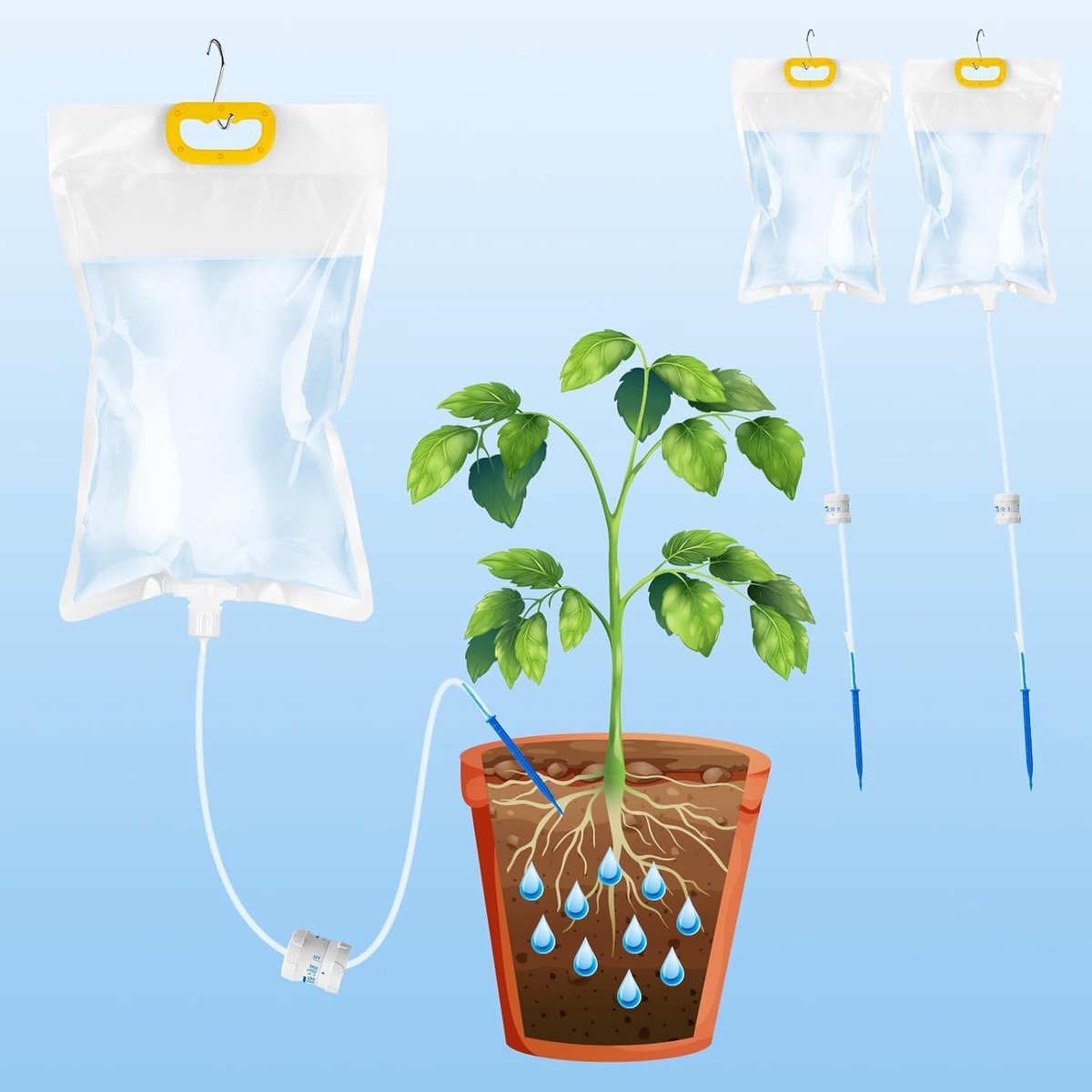 Flebo voor planten, druppelirrigatiezak met verstelbare doorstroming voor zelfbewateringssysteem, automatische irrigatie voor potten, 3 verpakkingen