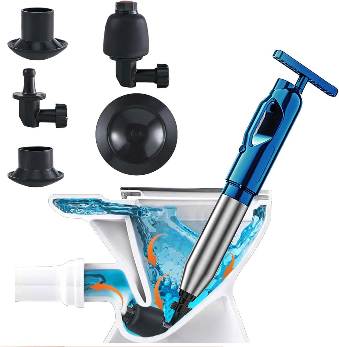 pomp met luchtcompressie en luchtdrukmeter, 2026 upgrade verdikte buiswand perslucht buisreiniger, Toilet Plunger voor het reinigen van buizen wastafel badkamer keukens (blauw)