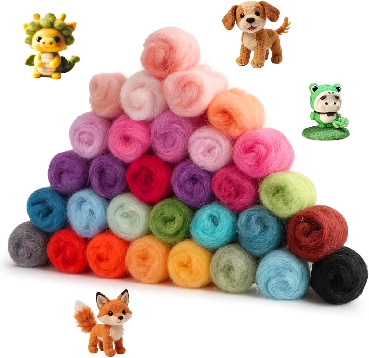 viltwol 40 kleuren set, 120 g sprookjeswol van scheerwol voor natvilten & droogvilten, premium merinowol voor vilten knutselen & breien, viltstarterset met natuurlijke vezels
