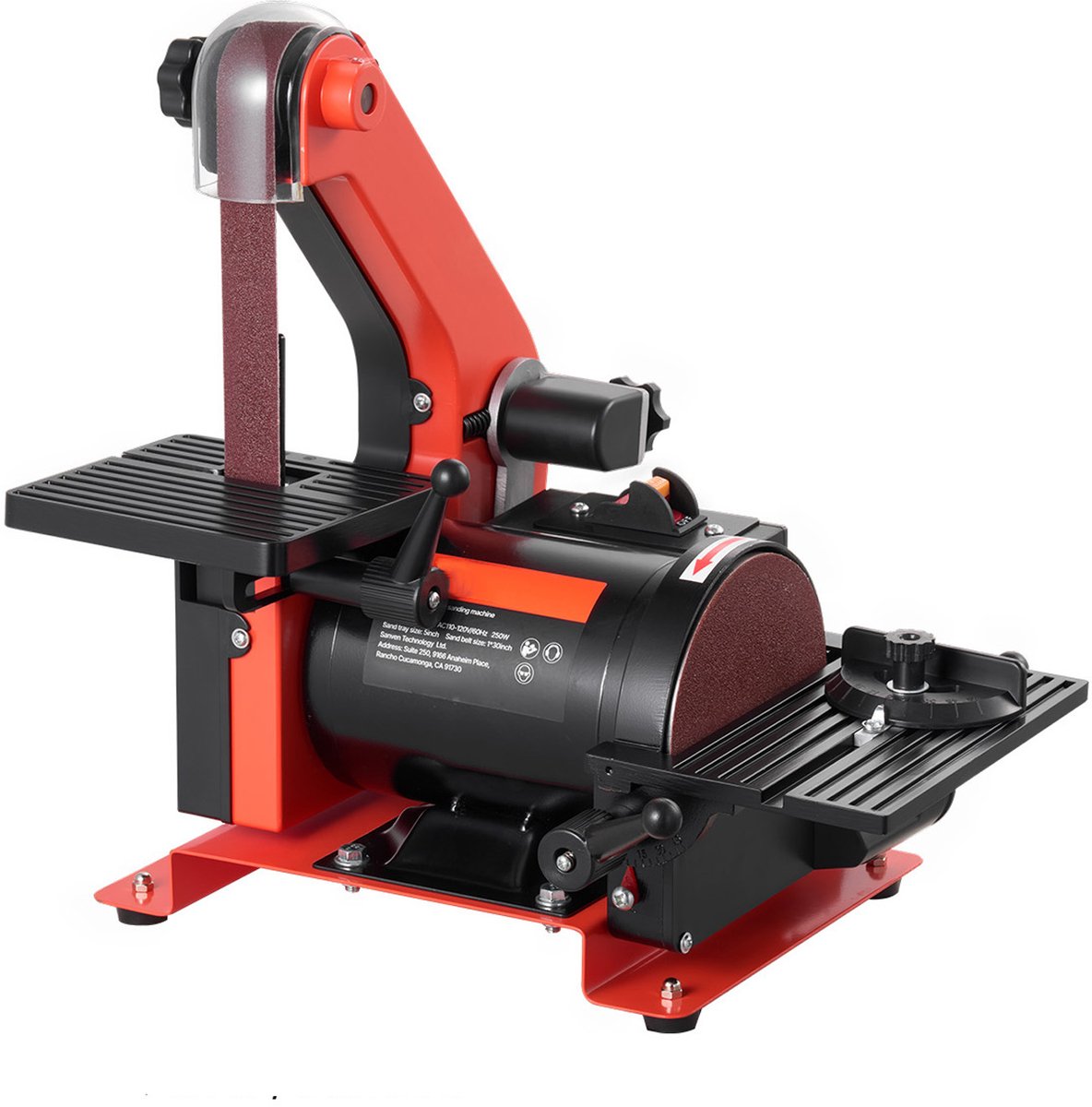 Band- en Schijfschuurmachine 250 W, 127 mm Schijfschuurmachine & 25,4 X 762 mm Bandschuurmachine, met 0-45° Verstelbare Werktafel & Stofafzuigaansluiting voor Houtbewerking en Slijpen