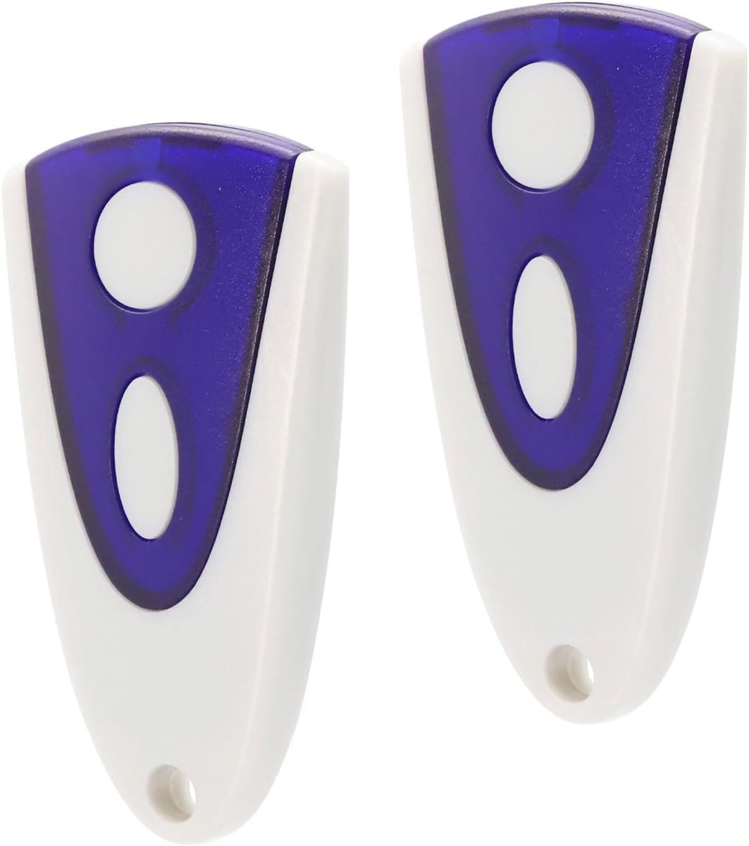 2 stuks garagedeur handzender voor Novo-ferm, 433,92 MHz, 2 kanalen | Handzender garagedeur voor Novotron 502/504/512/514 (bevat 2 extra batterijen) - wit en blauw