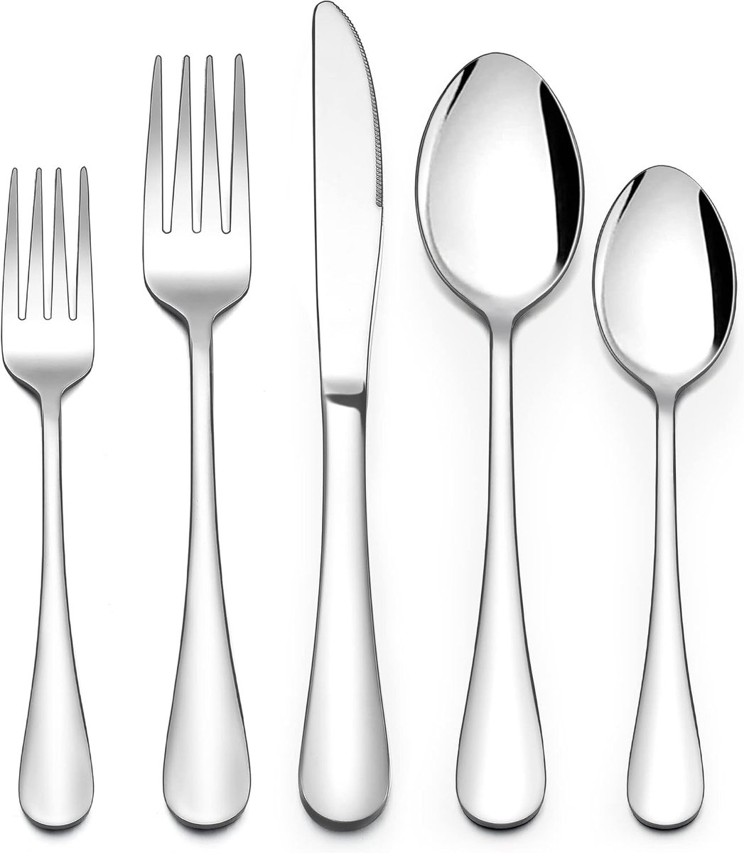 Bestekset voor 12 personen, roestvrij staal, 60-delige bestekset met vork, mes, lepel, elegant eetbestek, tafelbestek, set voor thuis, restaurant, feest, hoogglans gepolijst en
