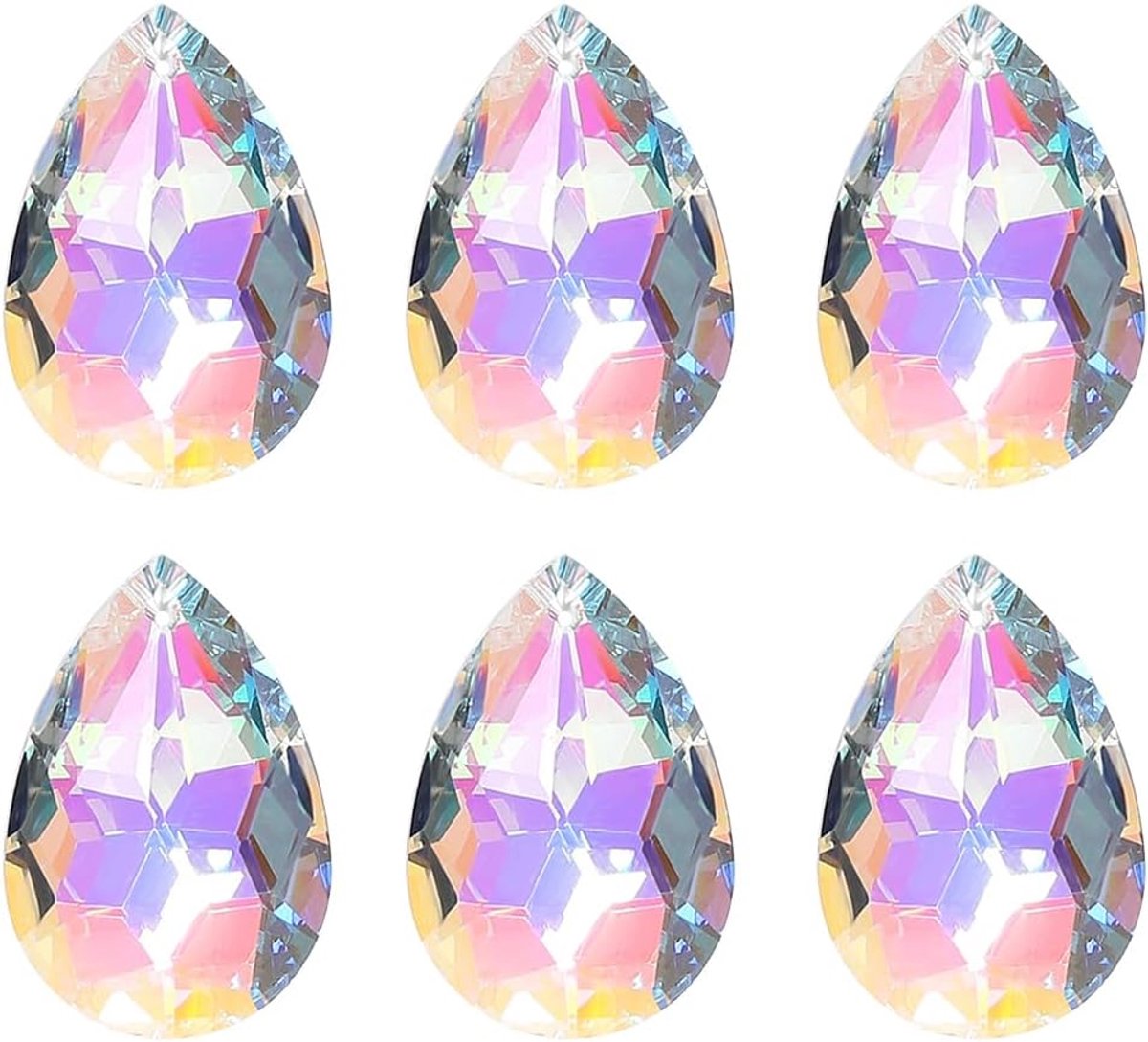 Zonnevangers, druppelvormige kristallen hangers, 50 x 37 mm, AB-regenboogkleuren, gefacetteerd prismakristal voor zonnevangers, kroonluchters, reparatie en