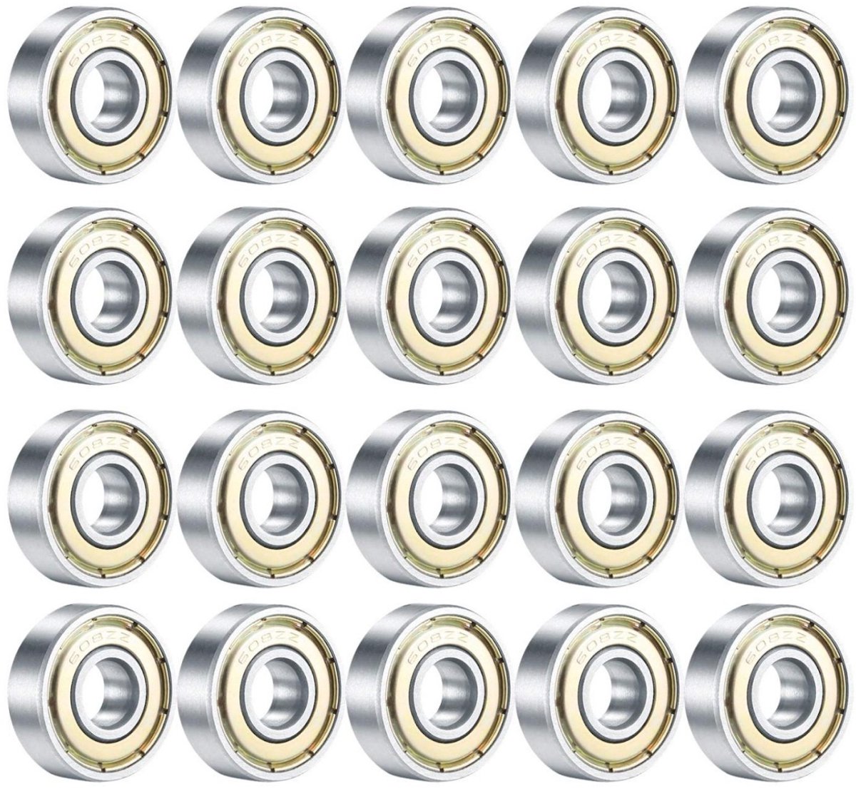 SSTRWGOOD Skateboardlagers 20 stuks 608ZZ Kogellagers Dubbel afgedichte lagers Kleine lagers Reserveonderdelen geschikt voor longboard rolschaatsen Zilver