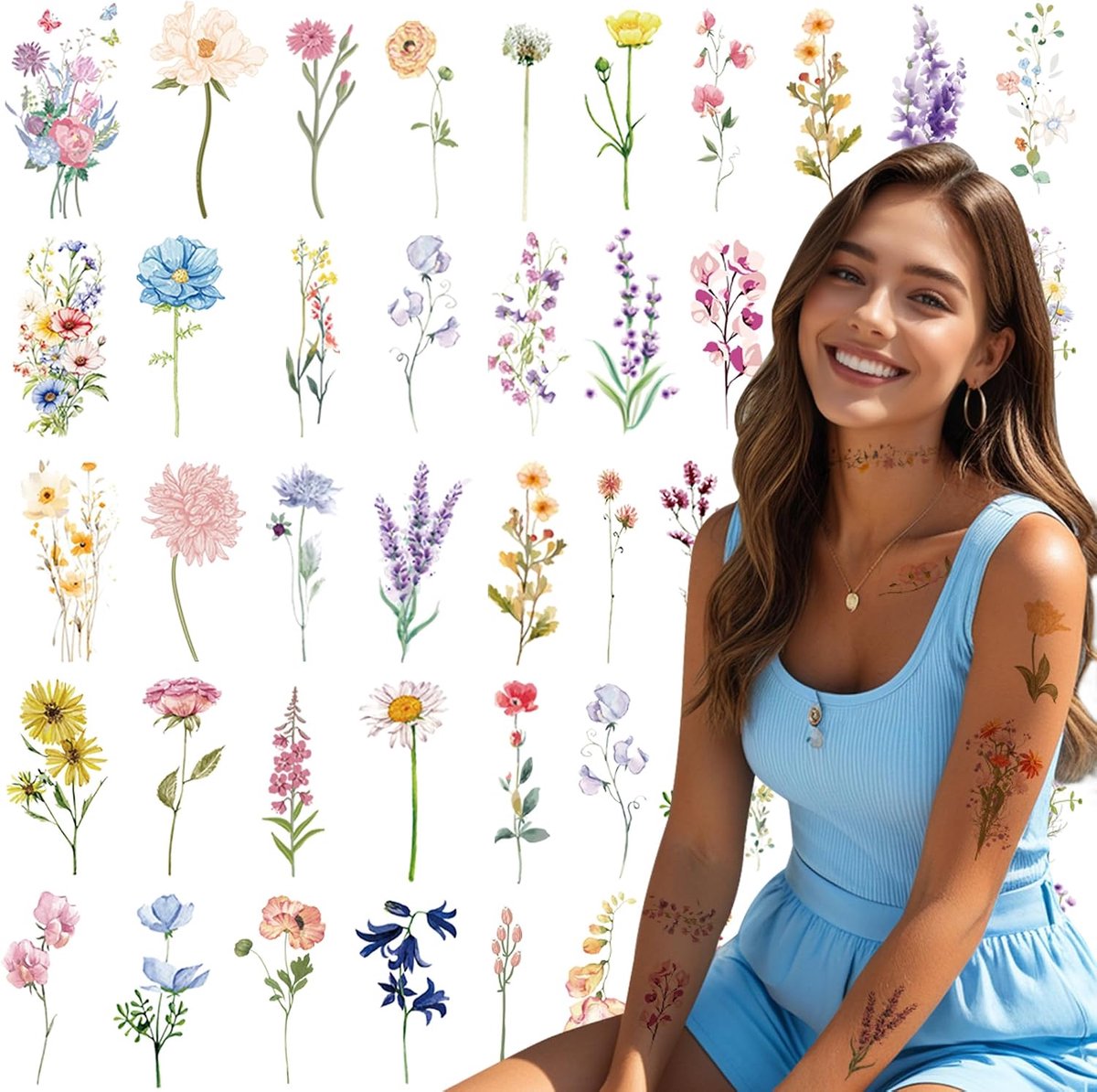 Tijdelijke tatoeages voor vrouwen realistische bloemen nep tattoo stickers volwassenen wilde bloemen feestdecoratie accessoires