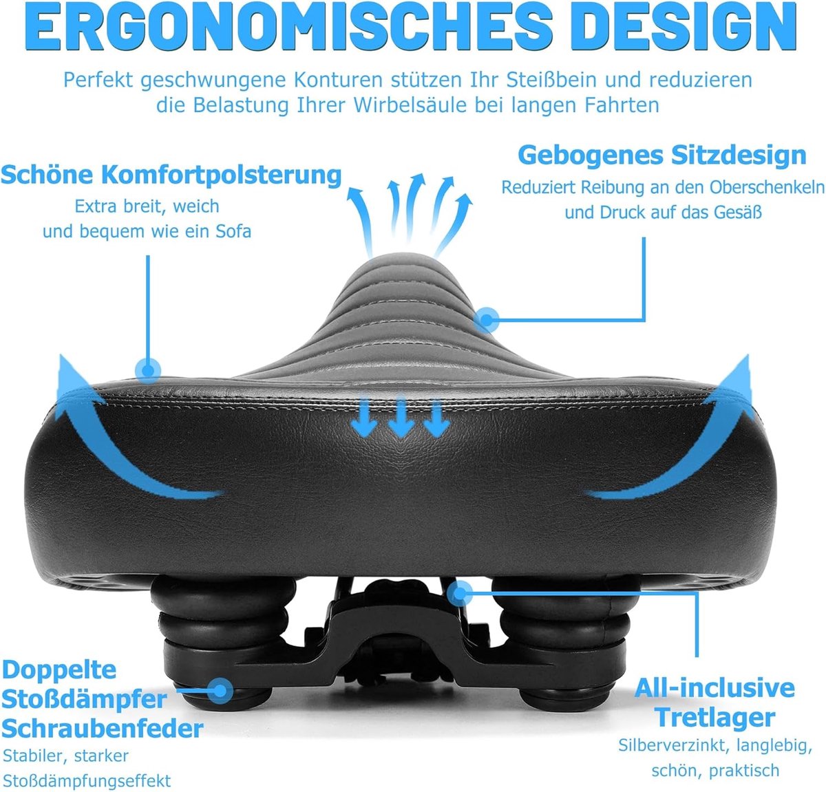Retro Comfortabel Fietszadel voor Heren en Dames, Breed Zacht Fietsstoeltje, Ergonomisch Comfortabel Kussen, Universeel Reservefietszadel voor Stadsfiets, Mountainbike, E-Bike, Hometrainer