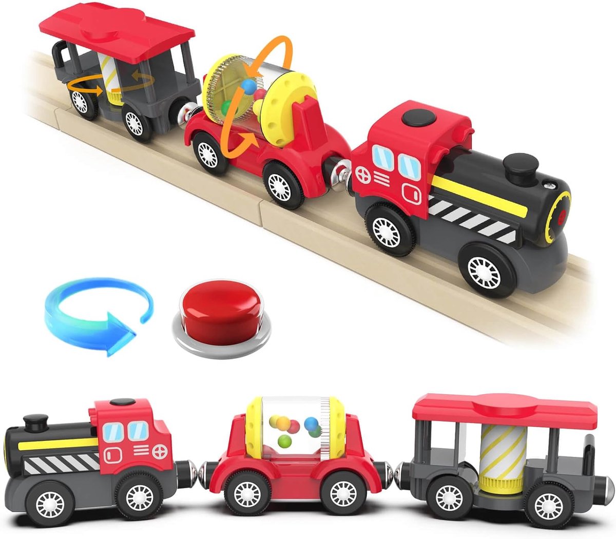 Locomotieftrein op batterijen, elektrische trein voor houten spoorwegen (magnetische verbinding), speelgoed voor kinderen van 3, 4, 5, 6, 7, 8 jaar, speelgoedauto voor spoorwegen, compatibel met