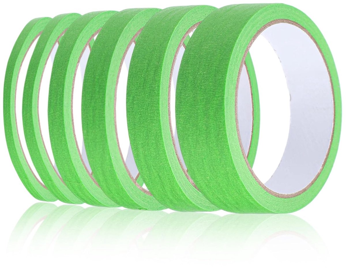 6 rollen masking tape aquarel, afplakband, afplakband, groene band, plakband, papier, maskeertape, fijn gestreept, breedte 0,5 cm, 0,8 cm, 1 cm, 1,2/5/8 cm voor doe-het-zelvers (groen 22 yard