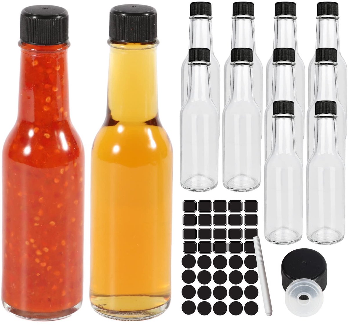SnelShoppen - 12 Pack 5 fl oz glazen lege spirit flessen met lekvrije schroefdoppen voor feesten, picknicks, camping en keuken - ideaal voor drankjes,