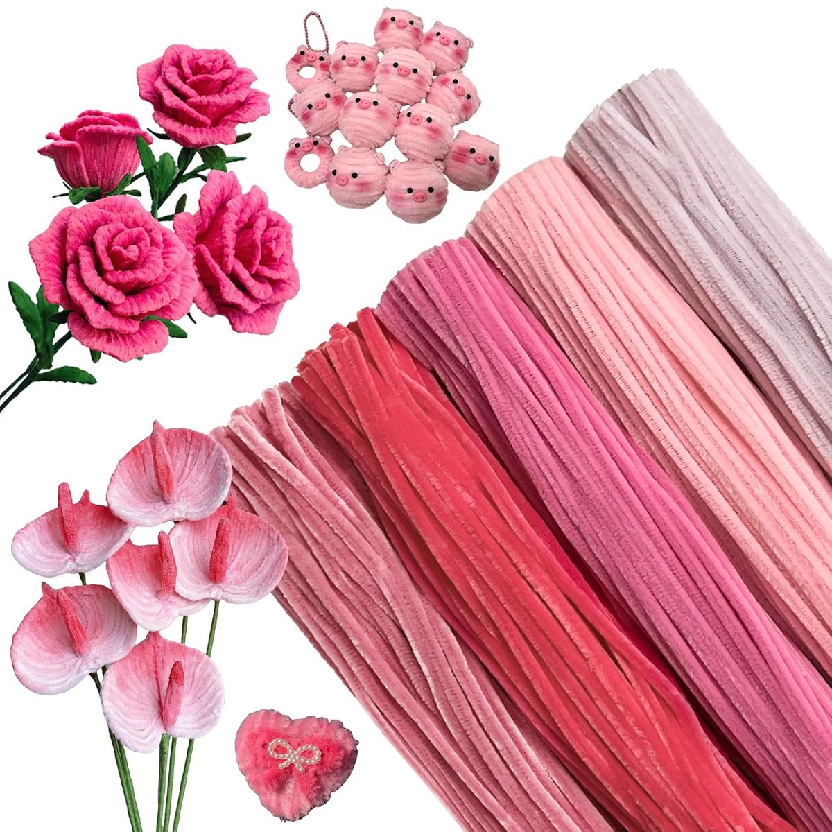 500 stuks, 5 kleuren, roze, pastel, om te knutselen, 30 cm, pijpenreiniger om te knutselen, chenilledraad voor creatieve doe-het-zelfprojecten, decoraties en knutseldecoratie