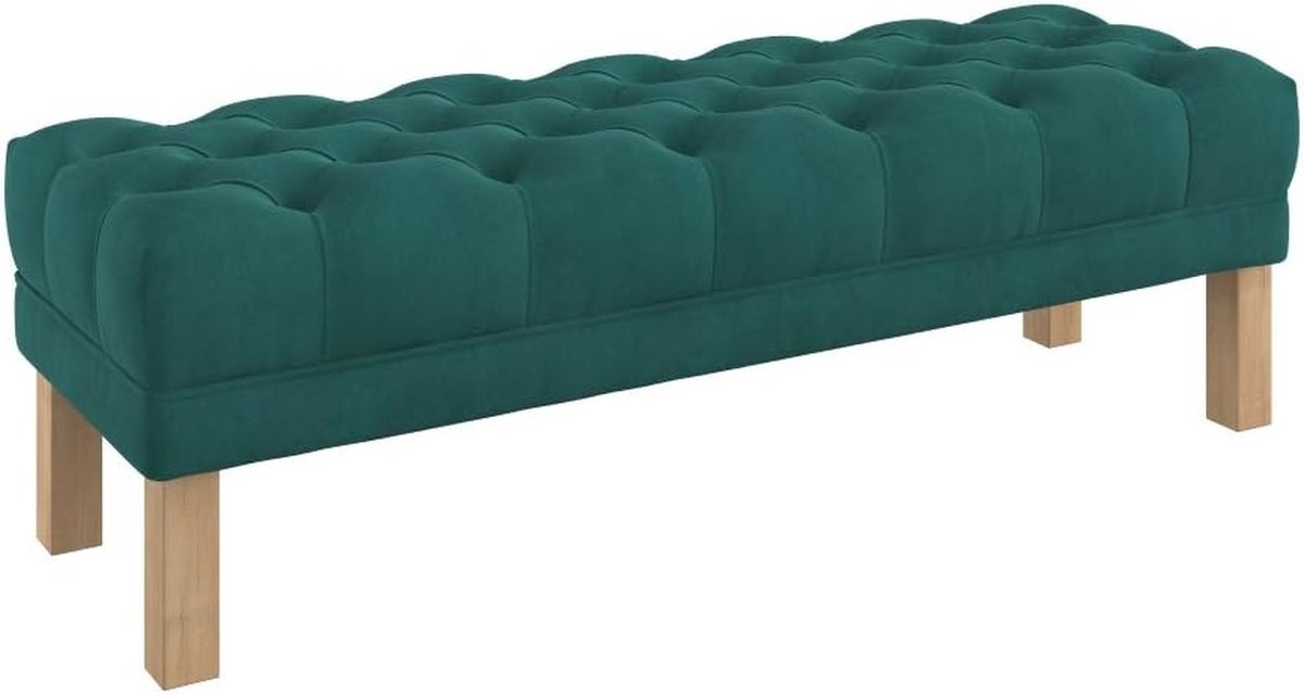 Zitbank met Knopen - Voetenbank Ottomaan - Woonkamer Meubel - Diepe Knopen Diamantpatroon - 140 cm Breed - Aquamarijn