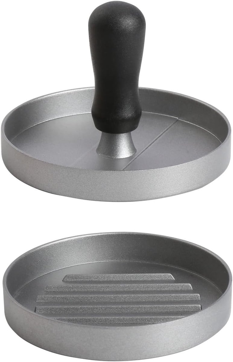 Hamburgerpers van gegoten aluminium voor lekkere hamburgers, patties, BBQ, met anti-aanbaklaag, diameter 11,8 cm
