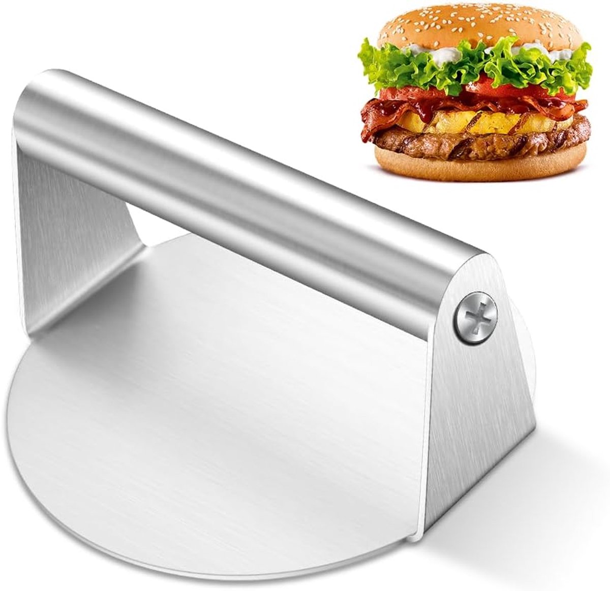 14 cm, rond, roestvrij staal, Smash Burgerpers, grillaccessoires voor platte top, grill, hamburgerpers en knijpgrease voor lekkere hamburgerpatties, BBQ