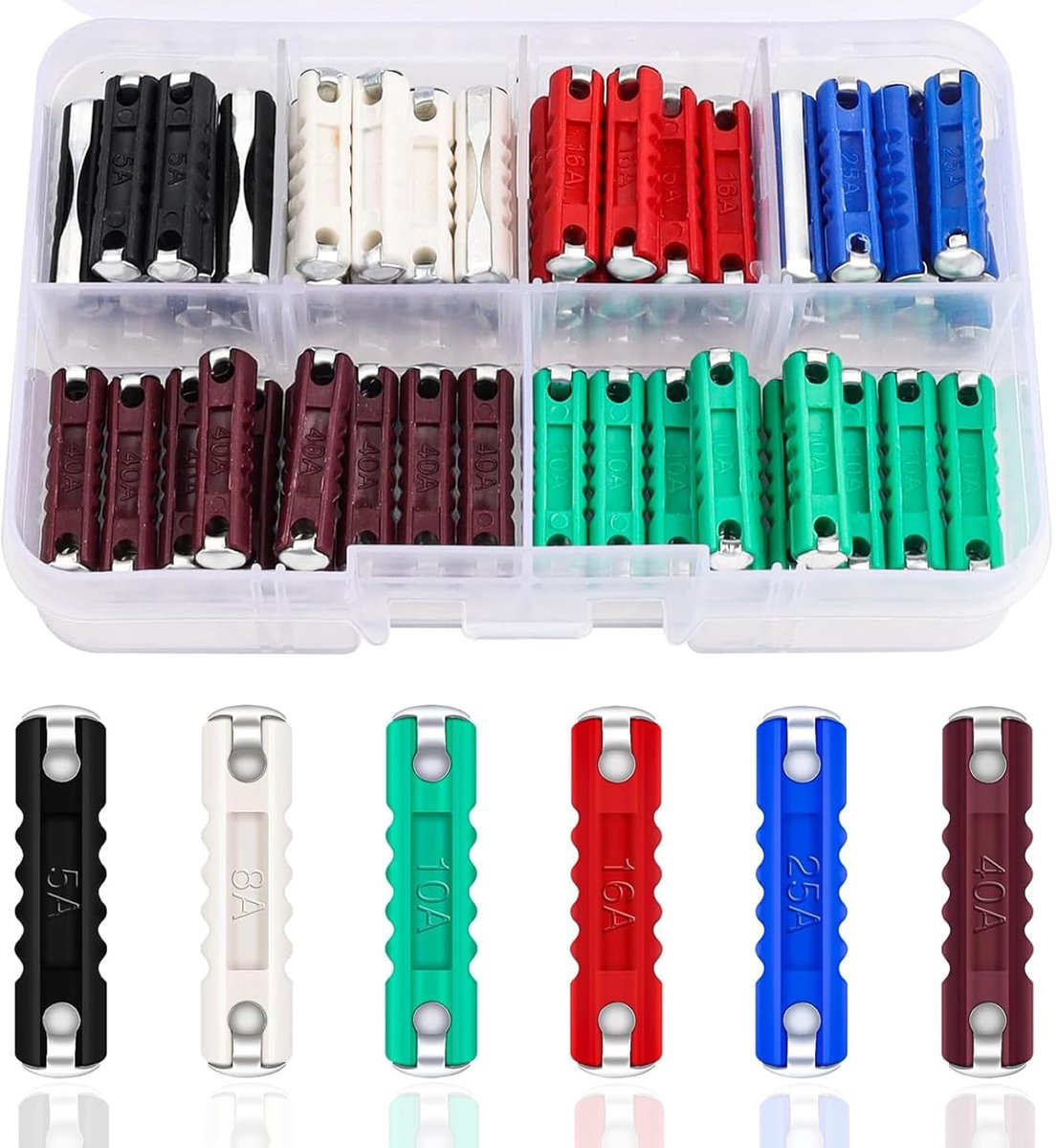 Torpedo-zekeringen, 60 stuks, voor Europese voertuigen, oldtimer, 5 A, 8 A, 10 A, 16 A, 25 A, 40 A