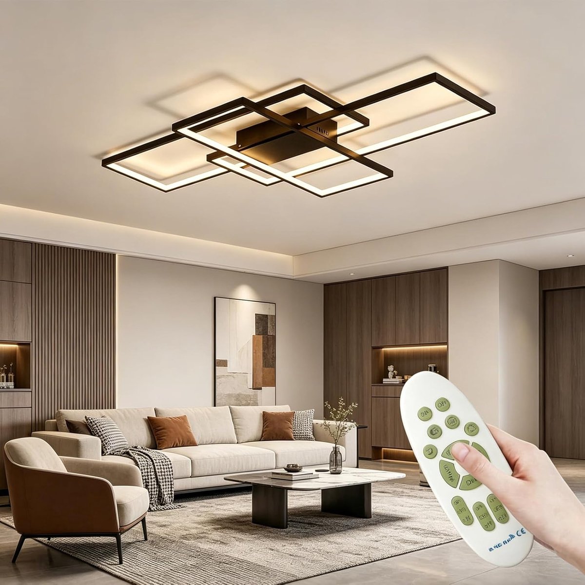 60 W 6000LM LED Plafondlamp, Hanglamp slaapkamer, Modern Acryl Plafondverlichting voor Slaapkamer Woonkamer en Eetkamer, 80cm Zwart