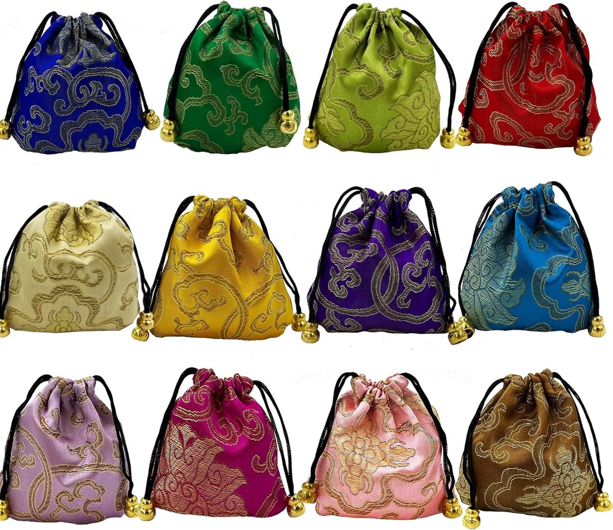 24 Stuks Sieraden Pouch Bag met Trekkoord Borduurwerk Ketting Sieraden tas Kleine Cadeautas voor Ketting Sieraden Kraal