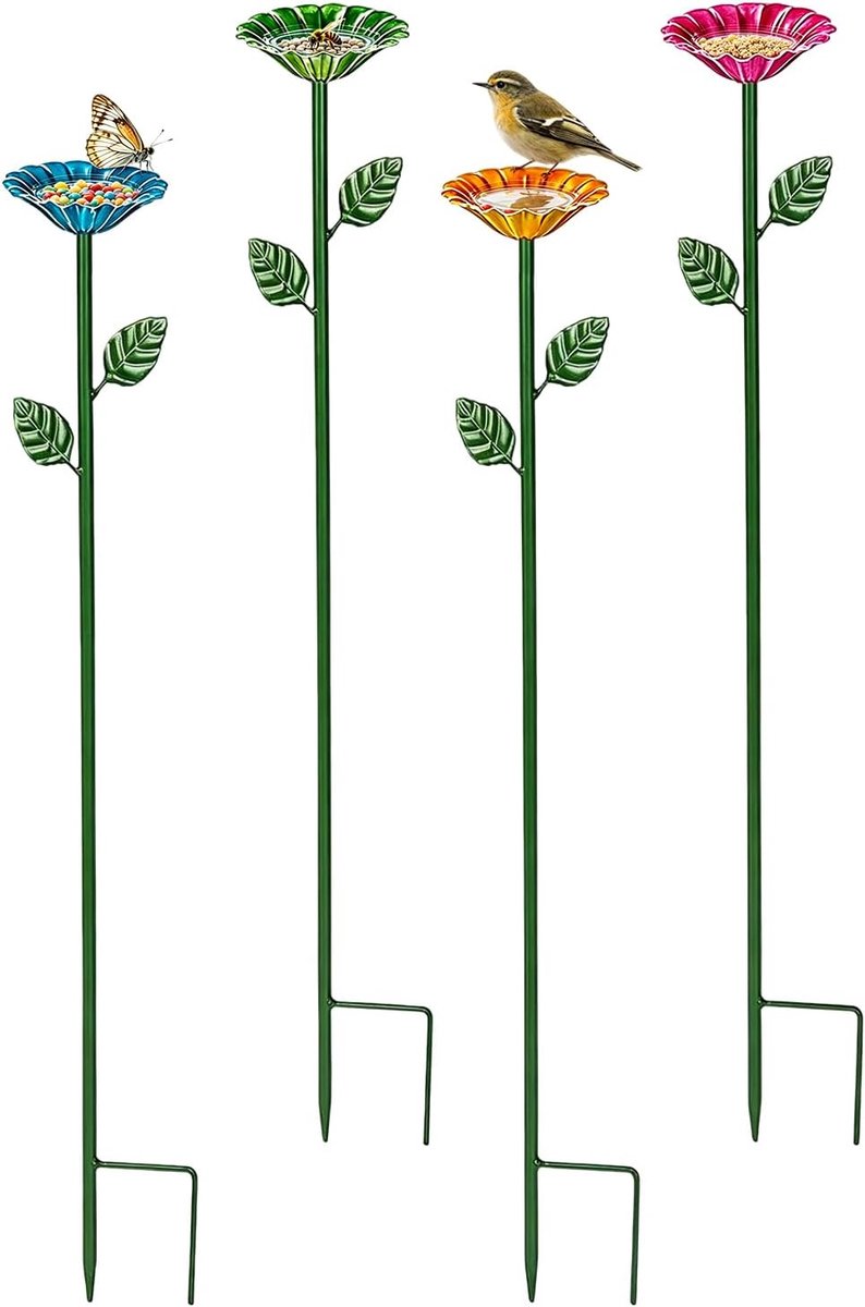 4 stuks bijendrinkplaats voor de tuin, insectendrinkplaats van metaal in bloemvorm - Metalen bloem waterschotel voor bijen & vlinders, tuin terras balkon decoratie, cadeau voor tuiniers