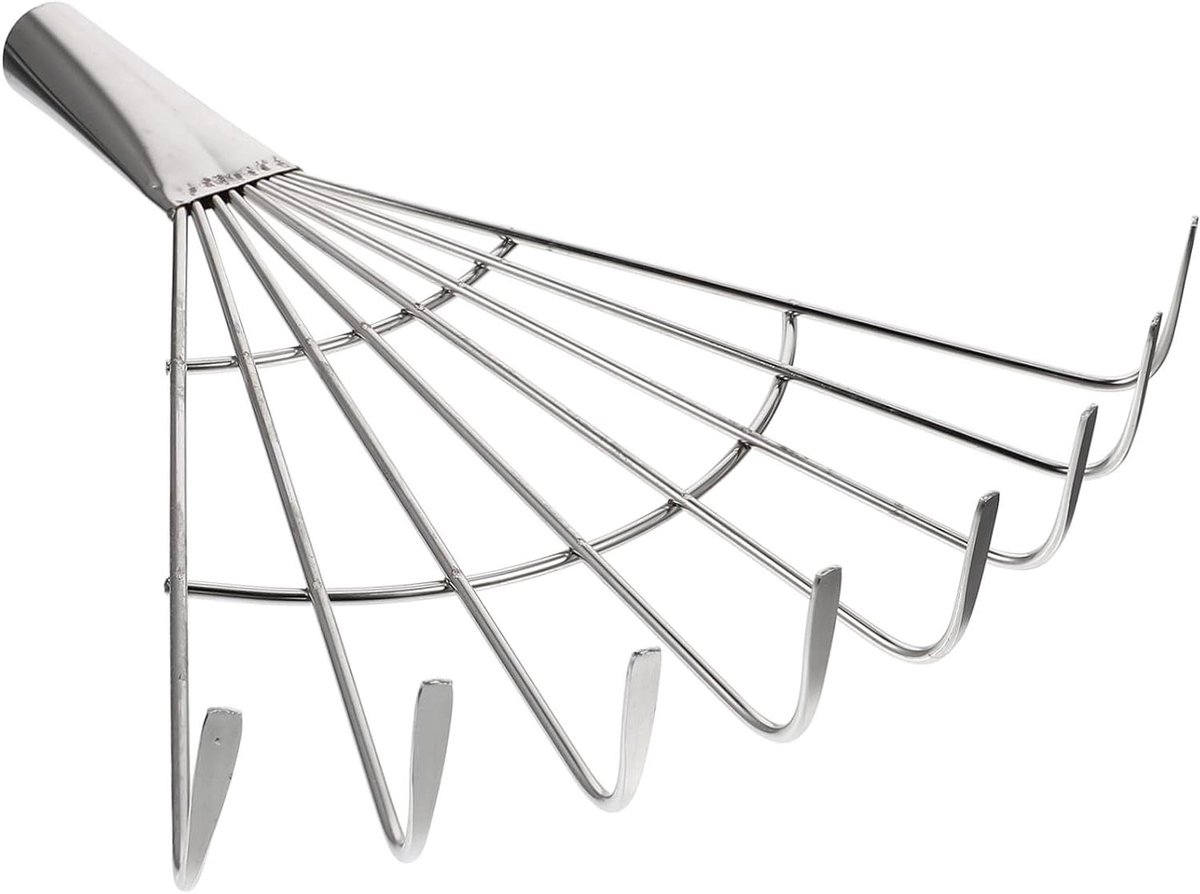 Bladhark 8-tanden - Tuinhark Gazonhark - Bladeren Verzamelen - Roestvrijstalen Kop - Compact Formaat - Zilver