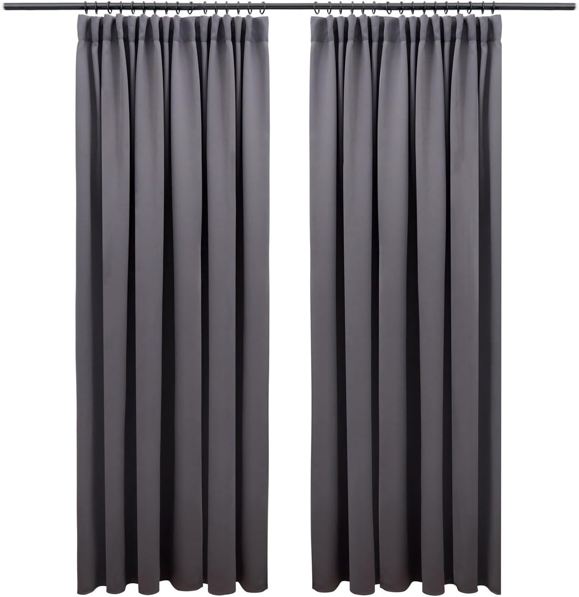 verduisteringsgordijnen met plooiband - 138 x 117 cm set van 2 - OEKO-TEX gecertificeerde verduisterende gordijnen - Verduisteringsgordijn - Antraciet