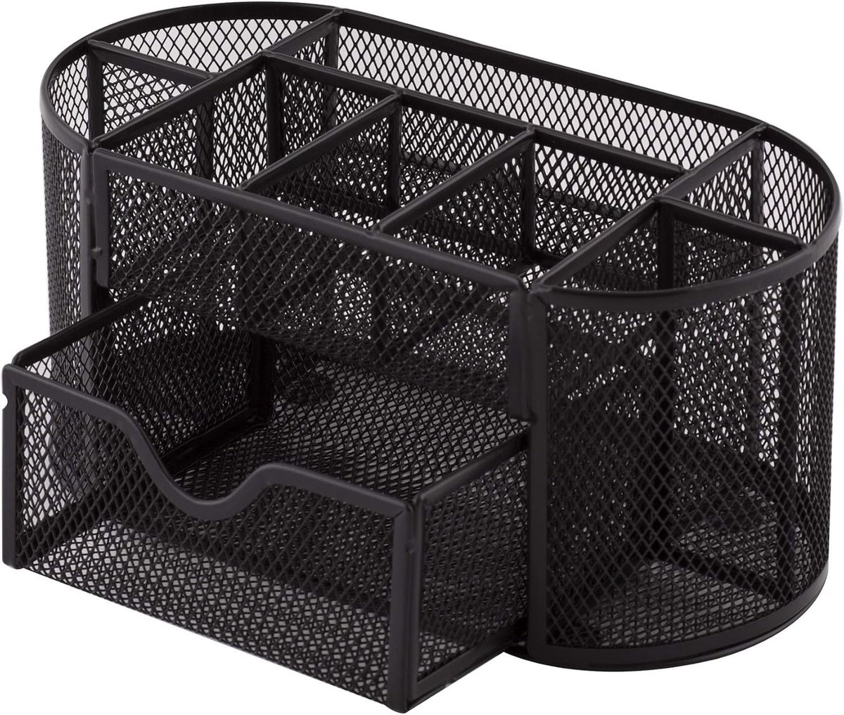 SnelShoppen - Bureauorganizer en Pennenhouder van Metaal, Tafel-Organizer met Notitiehouder, Mesh, 350 x 297 x 275 mm, Zwart voor Kantoor en Thuis