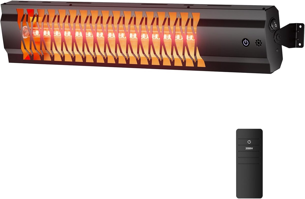 SnelShoppen - Infrarood warmtestraler voor terras, 2000 W elektrische wandverwarming, IP65 waterdicht met afstandsbediening, terrasstraler voor tuin,