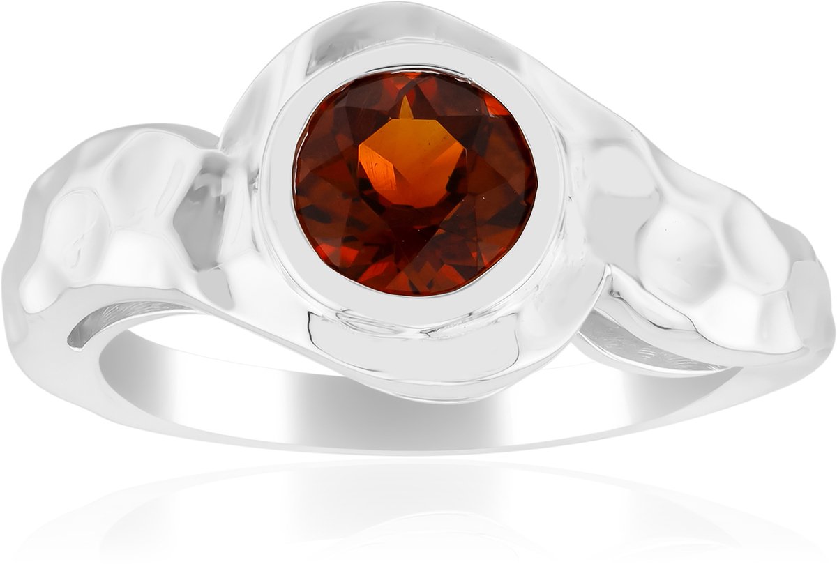 Cavill - Sterling Zilver Ring met 0,51 ct Braziliaanse Madeira Citrien - Palladium Verguld - Ronde Bezel Ring - Elegante Zilveren Sieraden Dames